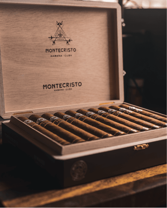 An open box of premium cigars